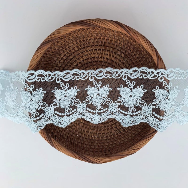 Sourcemall Lace Trim Ribbon, Delicate Crown Ribbon for Crafts Sewing and Bridal Wedding Dress Applique Decorations, 3.3inch Width 5 Yards/Lot (Arctic Blue) - Image 2